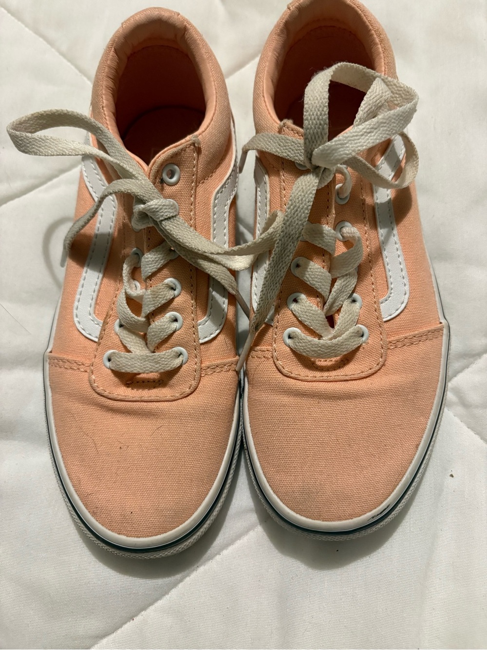 Vans Kids Peach Canvas Sneakers with White Stripe